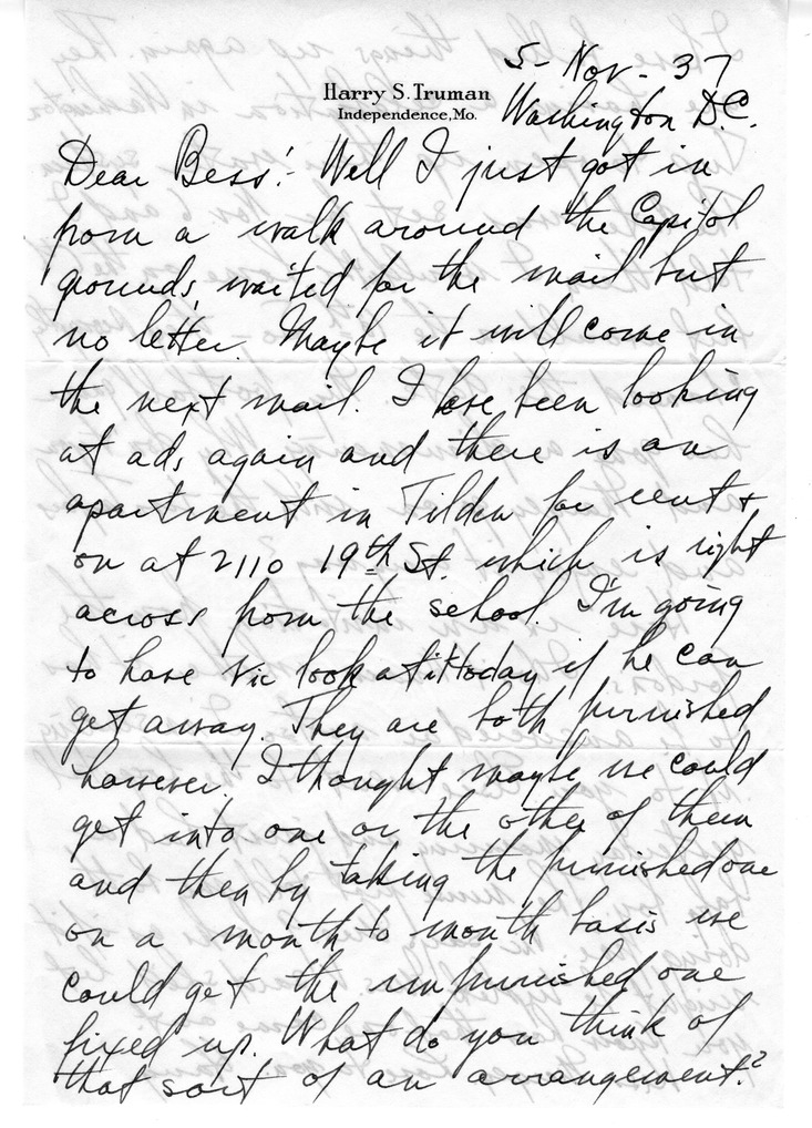 Letter from Harry S. Truman to Bess W. Truman