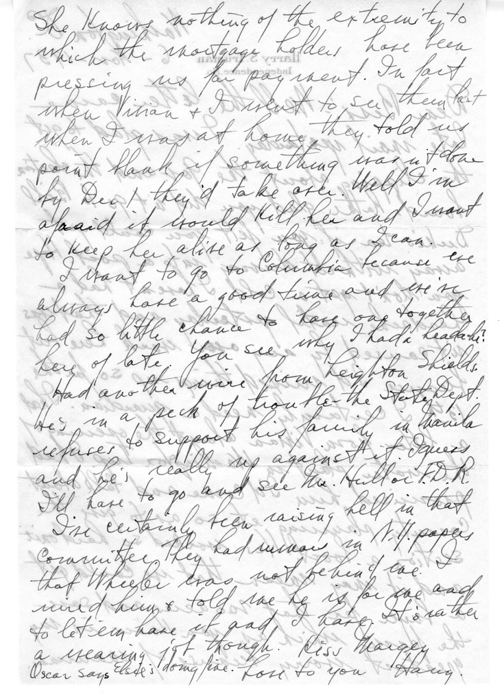 Letter from Harry S. Truman to Bess W. Truman