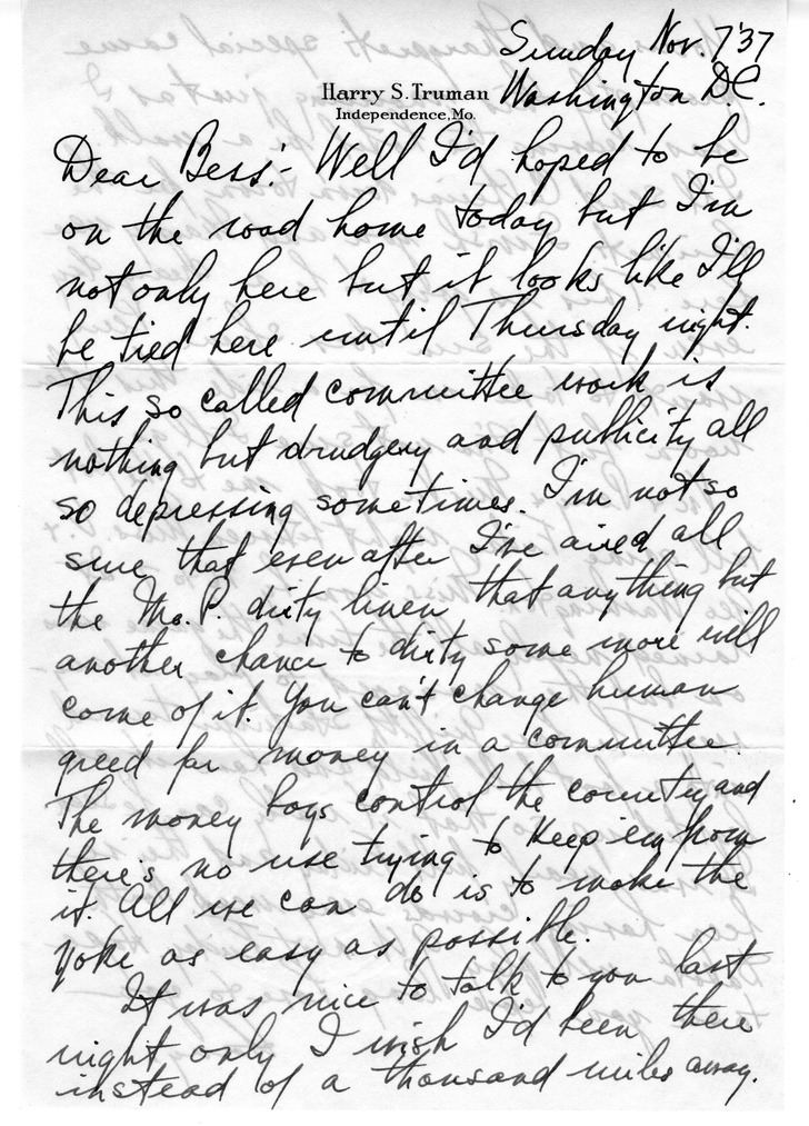 Letter from Harry S. Truman to Bess W. Truman