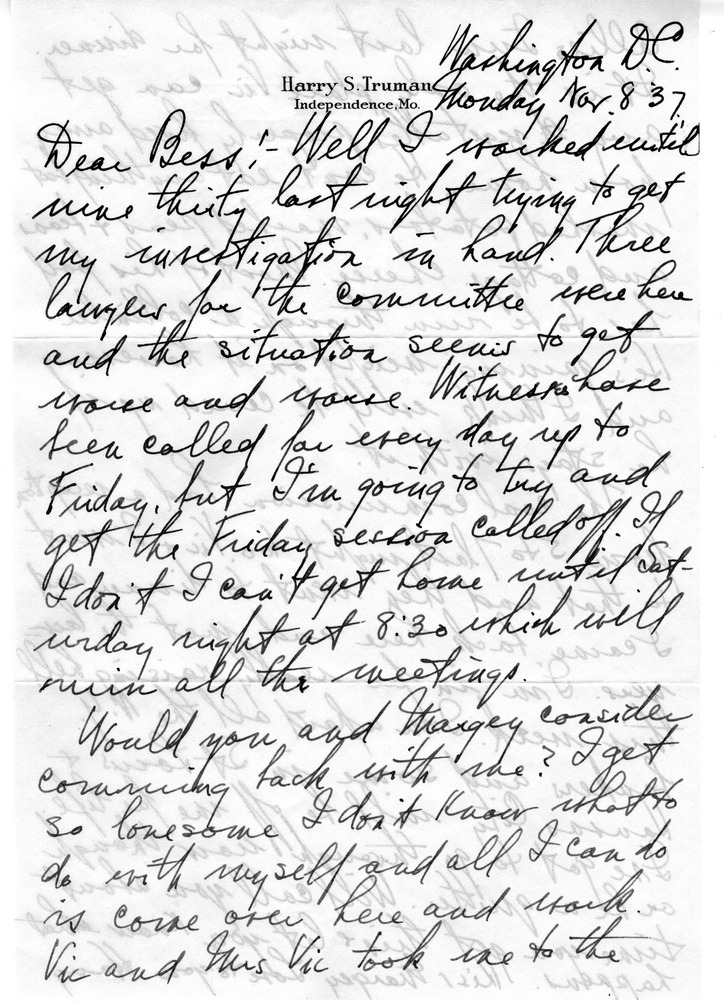 Letter from Harry S. Truman to Bess W. Truman