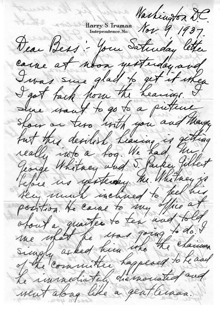 Letter from Harry S. Truman to Bess W. Truman