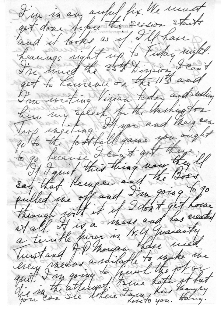 Letter from Harry S. Truman to Bess W. Truman