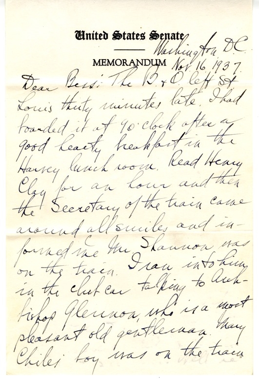 Letter from Harry S. Truman to Bess W. Truman