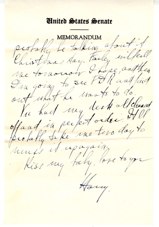 Letter from Harry S. Truman to Bess W. Truman