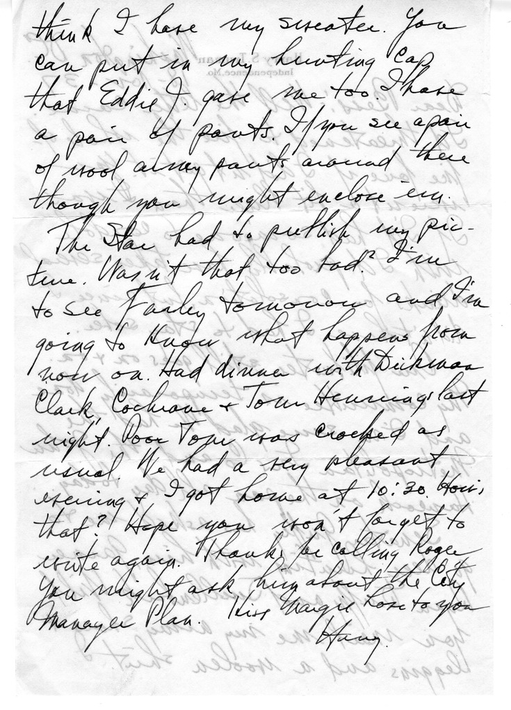 Letter from Harry S. Truman to Bess W. Truman