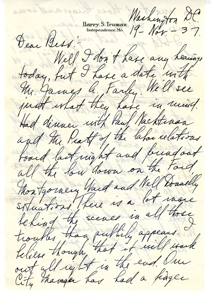 Letter from Harry S. Truman to Bess W. Truman