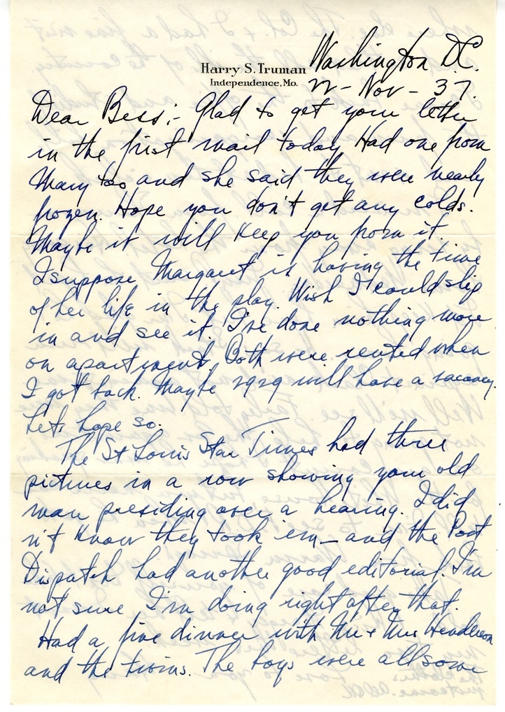 Letter from Harry S. Truman to Bess W. Truman