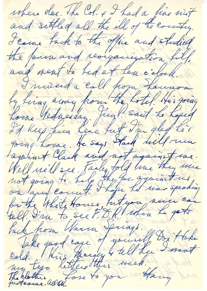 Letter from Harry S. Truman to Bess W. Truman