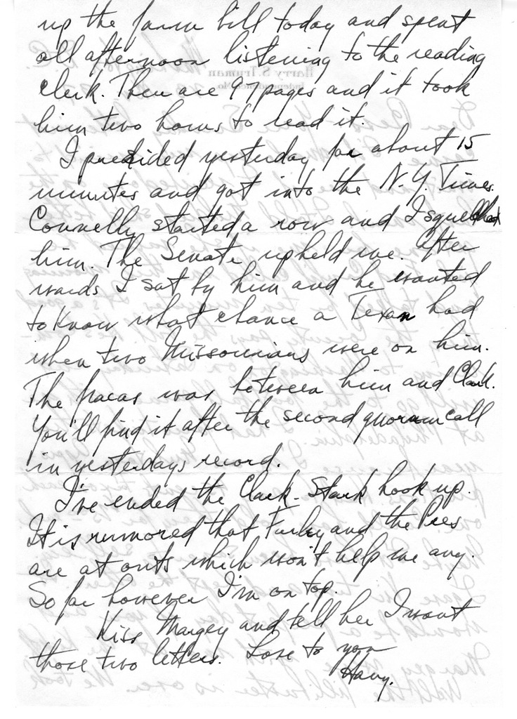 Letter from Harry S. Truman to Bess W. Truman