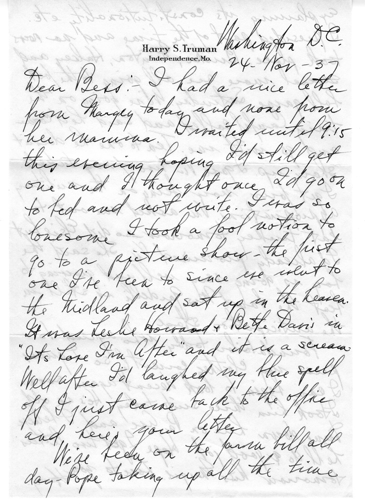 Letter from Harry S. Truman to Bess W. Truman