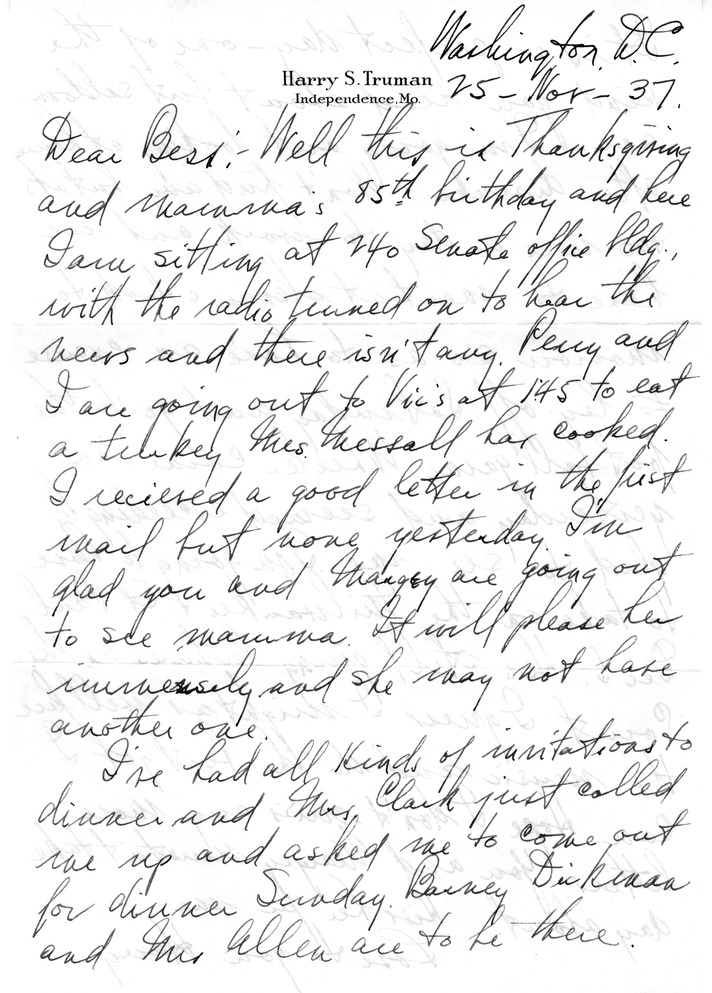 Letter from Harry S. Truman to Bess W. Truman