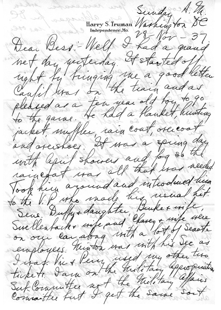 Letter from Harry S. Truman to Bess W. Truman