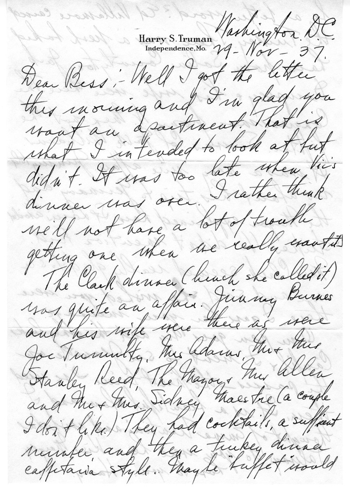 Letter from Harry S. Truman to Bess W. Truman