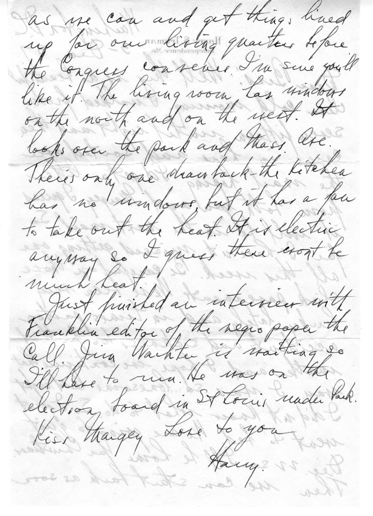 Letter from Harry S. Truman to Bess W. Truman