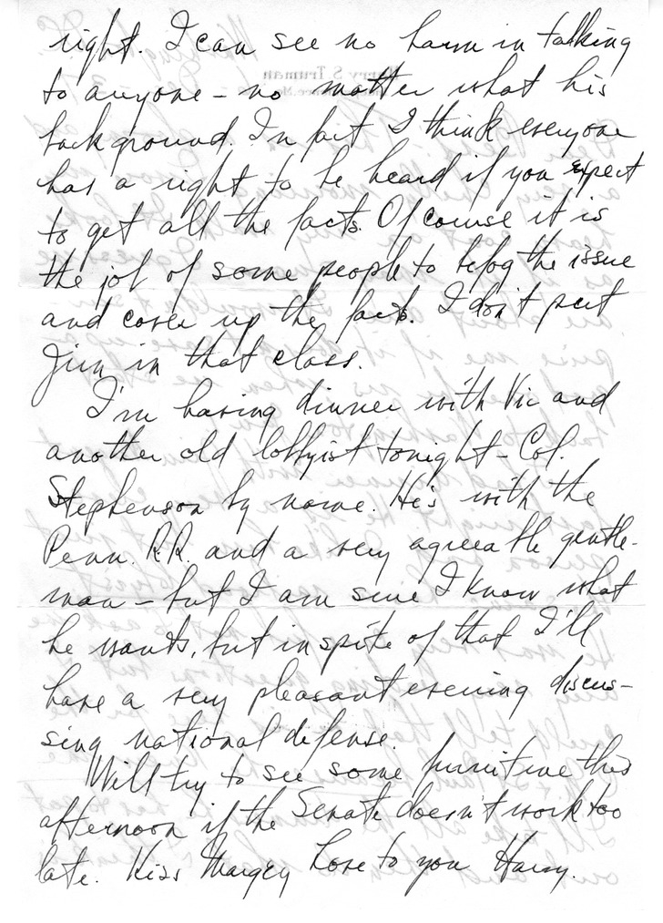 Letter from Harry S. Truman to Bess W. Truman