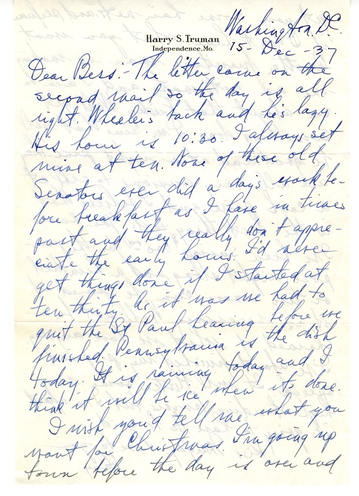 Letter from Harry S. Truman to Bess W. Truman
