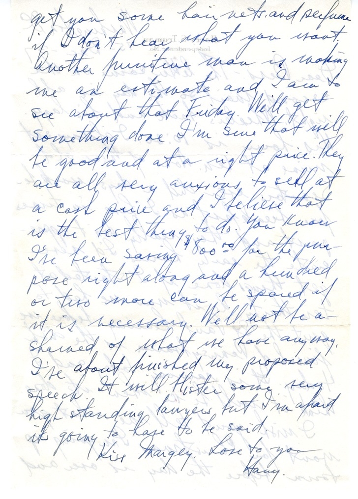 Letter from Harry S. Truman to Bess W. Truman