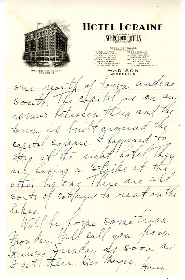 Letter from Harry S. Truman to Bess W. Truman