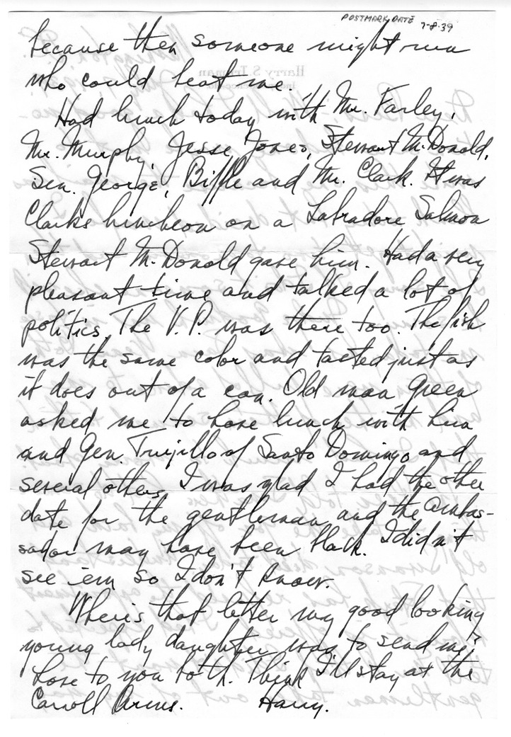 Letter from Harry S. Truman to Bess W. Truman