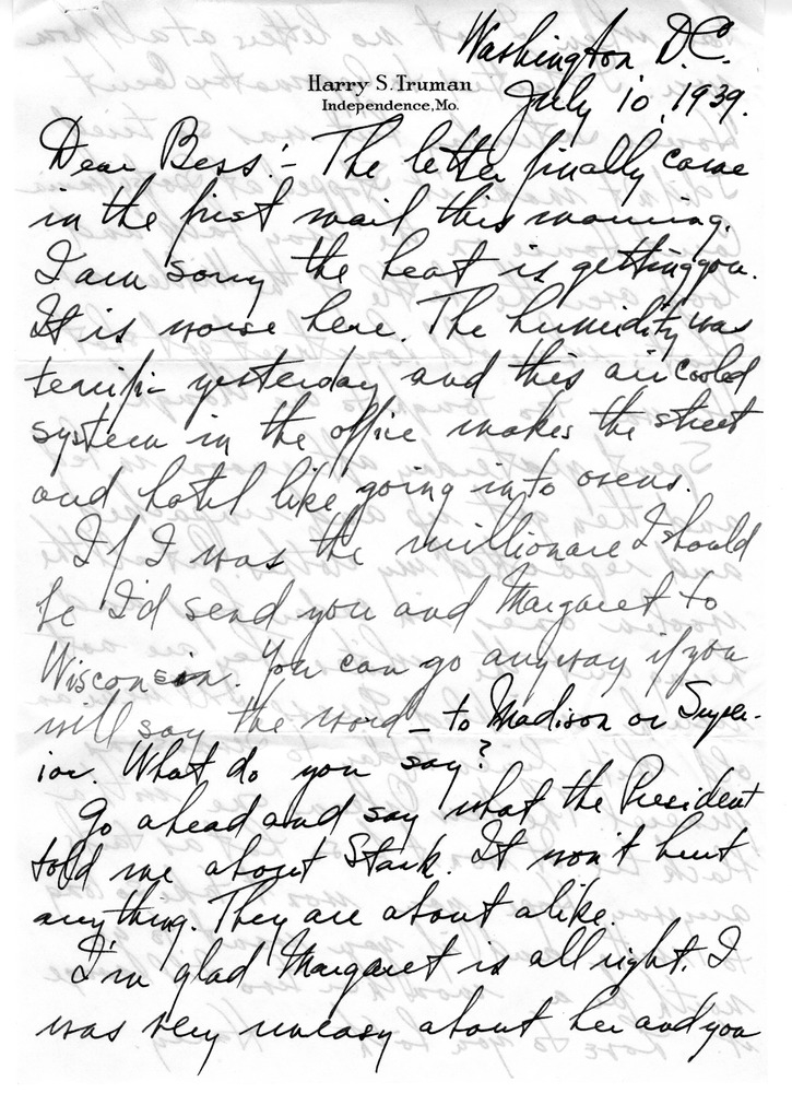 Letter from Harry S. Truman to Bess W. Truman