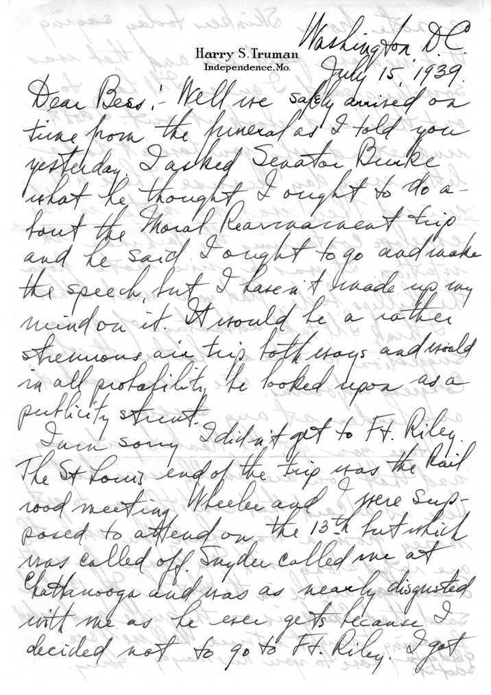Letter from Harry S. Truman to Bess W. Truman