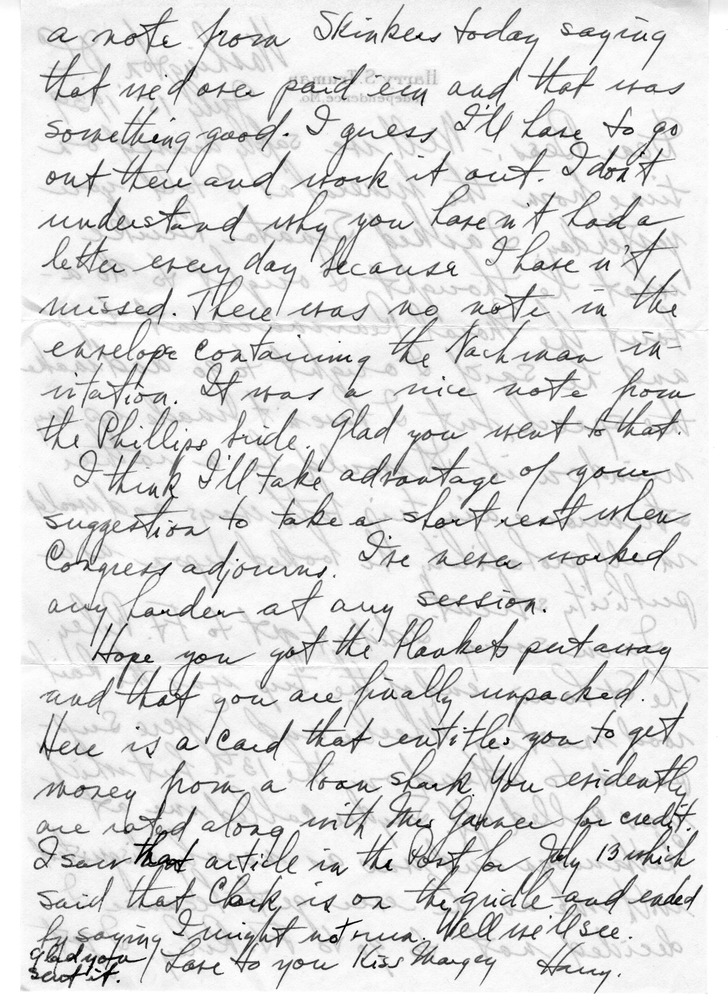 Letter from Harry S. Truman to Bess W. Truman