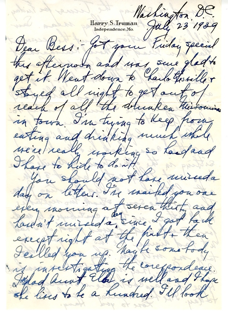 Letter from Harry S. Truman to Bess W. Truman