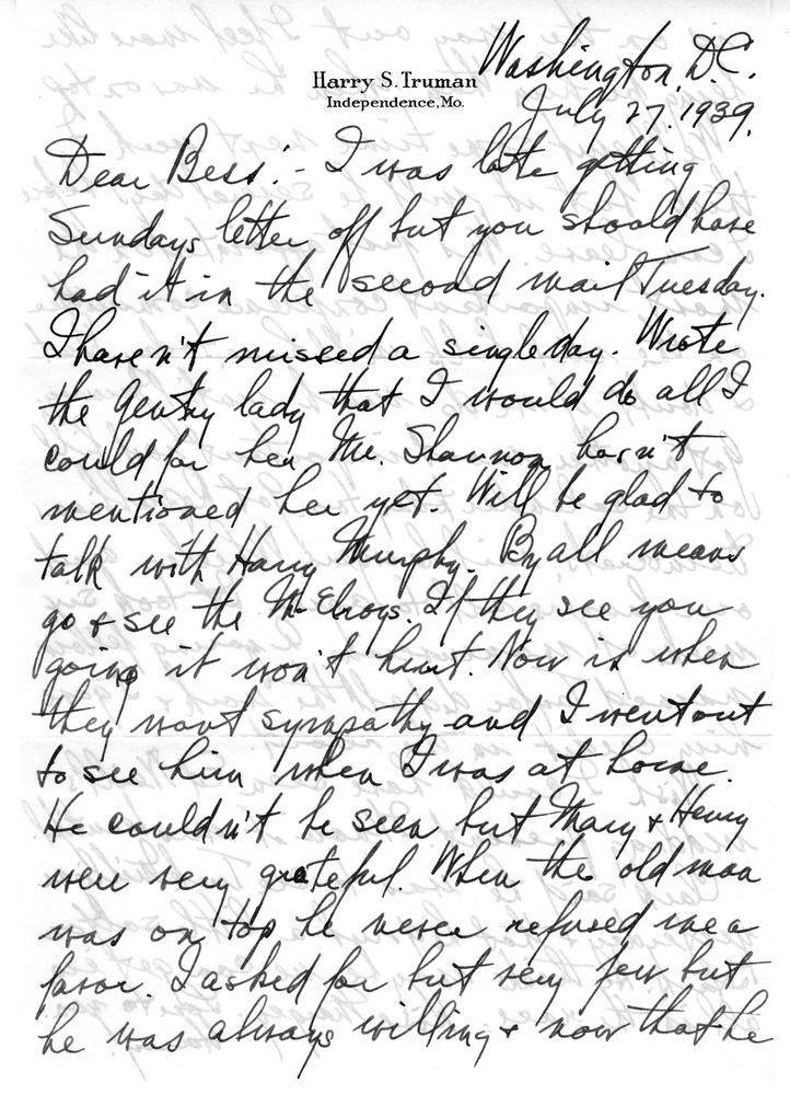 Letter from Harry S. Truman to Bess W. Truman
