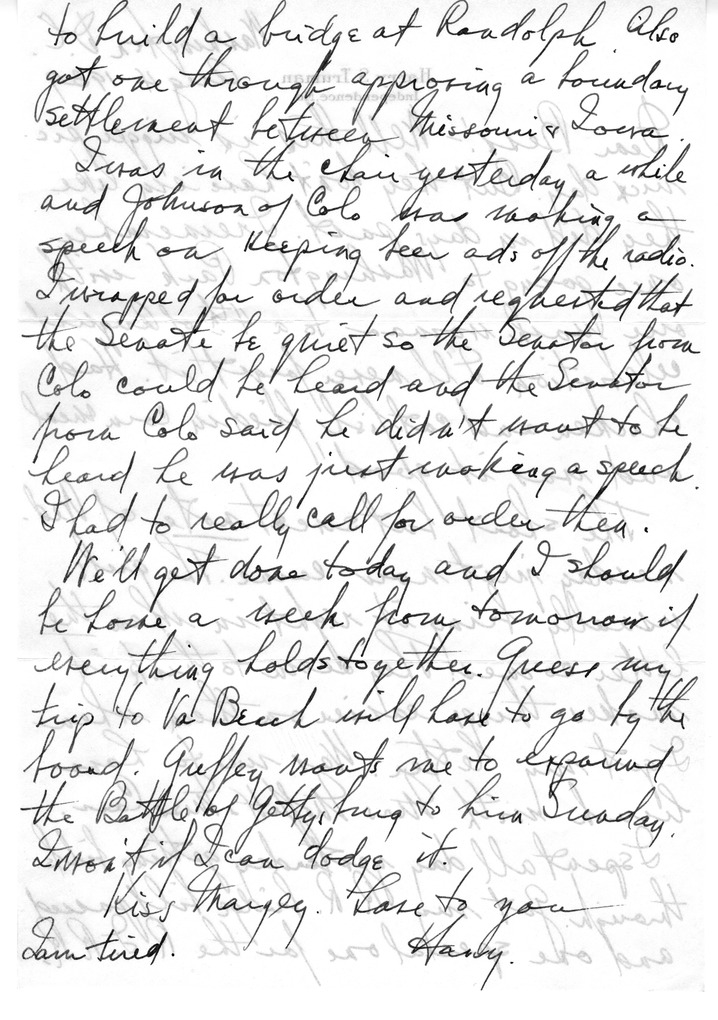 Letter from Harry S. Truman to Bess W. Truman