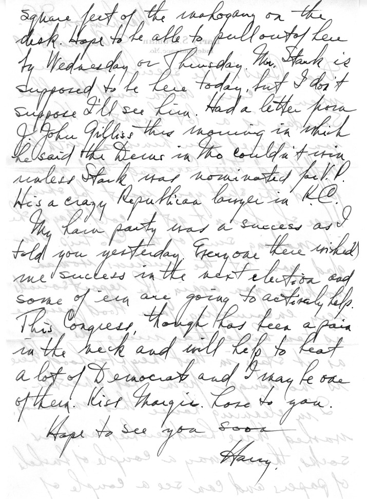 Letter from Harry S. Truman to Bess W. Truman