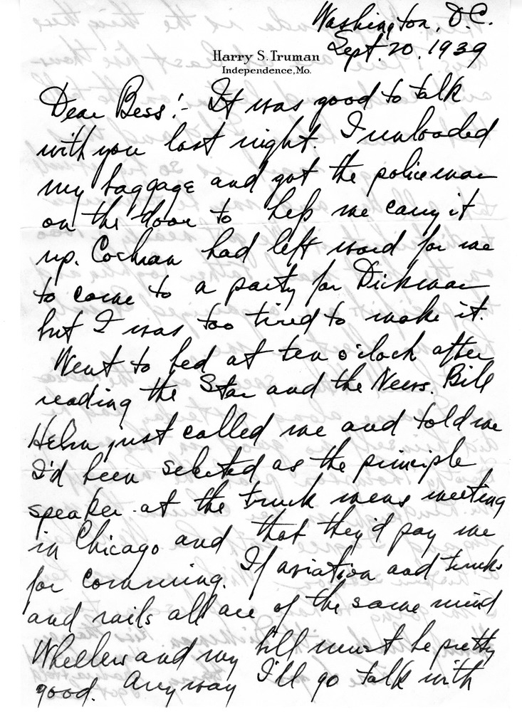 Letter from Harry S. Truman to Bess W. Truman