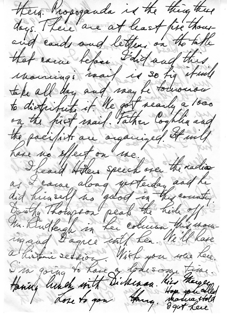 Letter from Harry S. Truman to Bess W. Truman