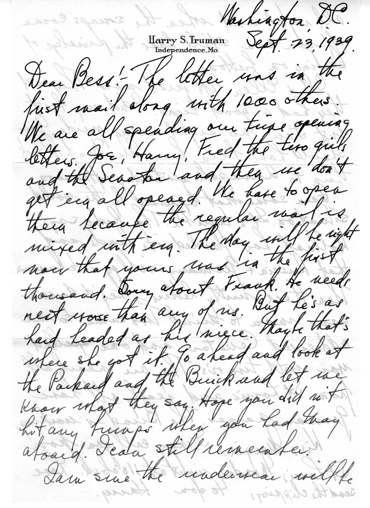 Letter from Harry S. Truman to Bess W. Truman