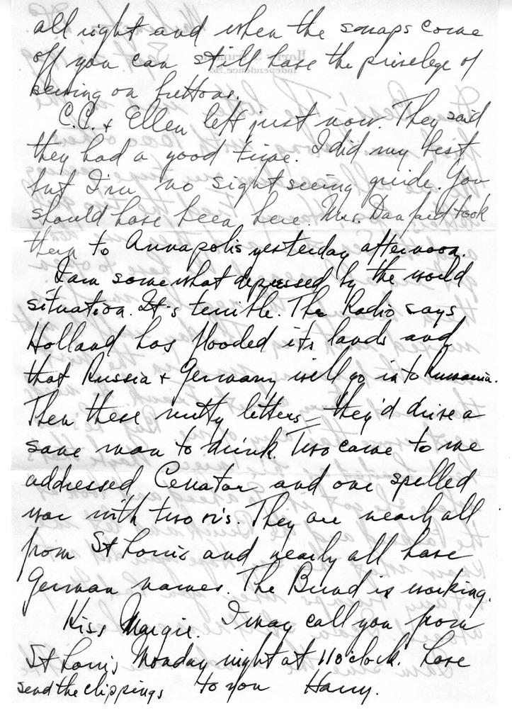 Letter from Harry S. Truman to Bess W. Truman