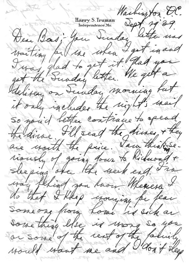 Letter from Harry S. Truman to Bess W. Truman
