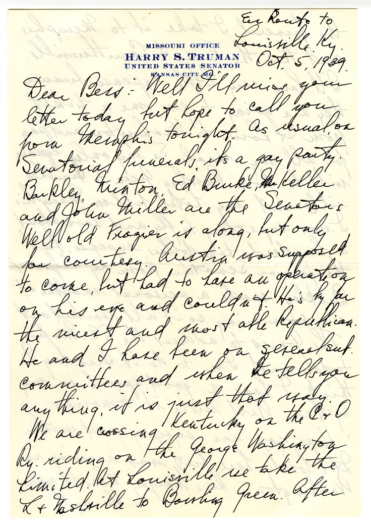 Letter from Harry S. Truman to Bess W. Truman