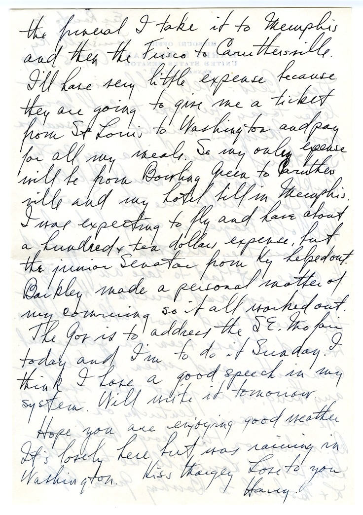 Letter from Harry S. Truman to Bess W. Truman