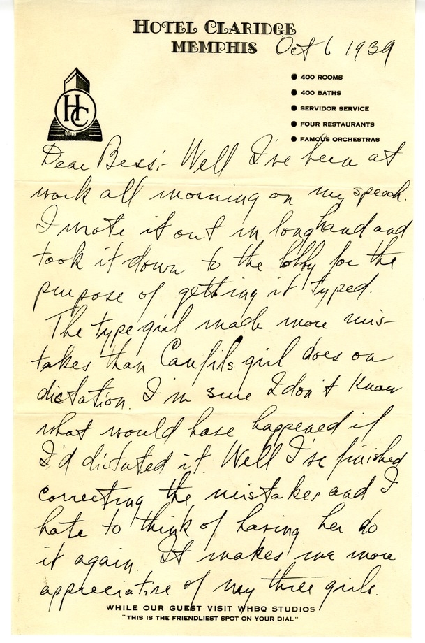 Letter from Harry S. Truman to Bess W. Truman