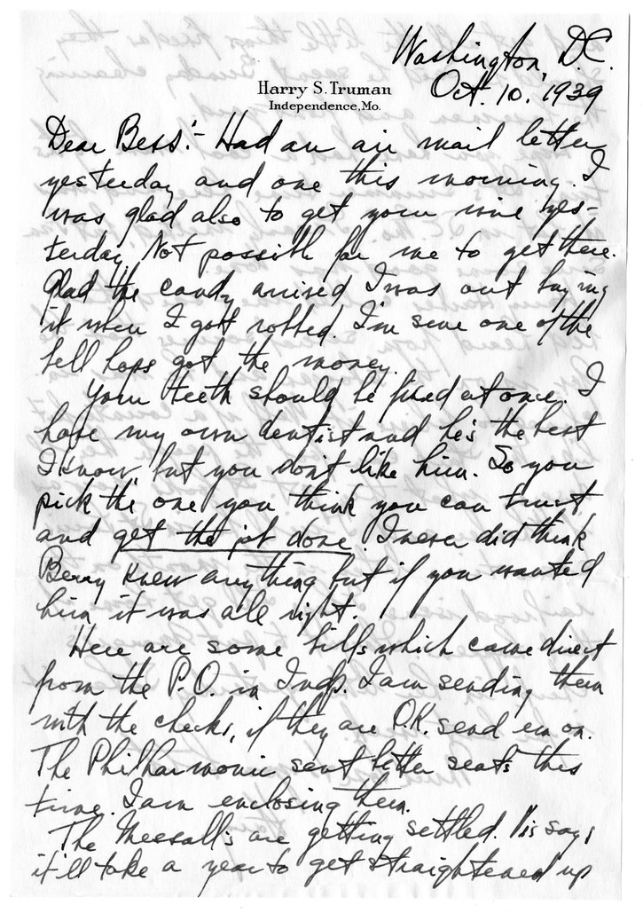Letter from Harry S. Truman to Bess W. Truman