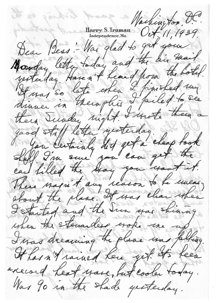 Letter from Harry S. Truman to Bess W. Truman