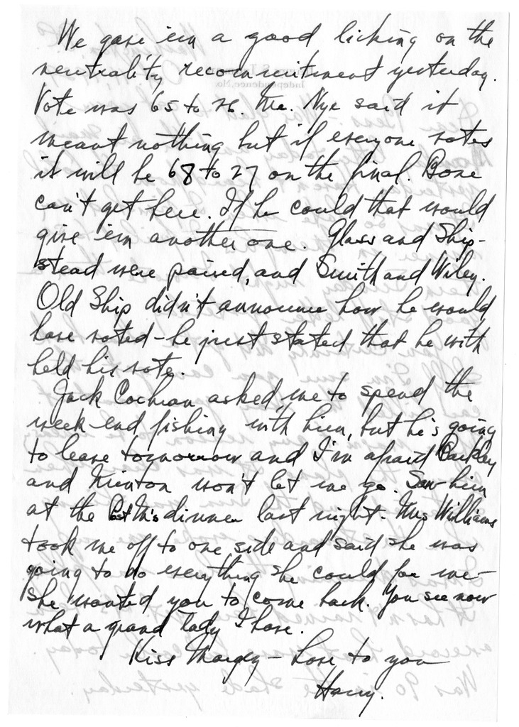 Letter from Harry S. Truman to Bess W. Truman