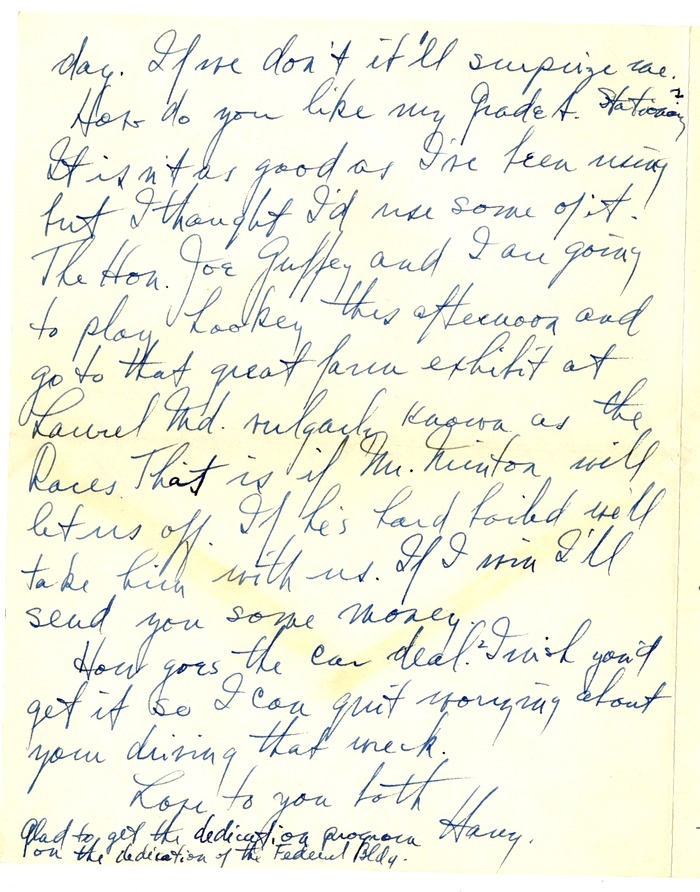 Letter from Harry S. Truman to Bess W. Truman