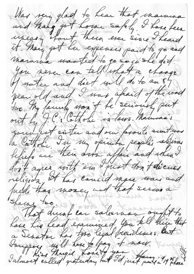 Letter from Harry S. Truman to Bess W. Truman