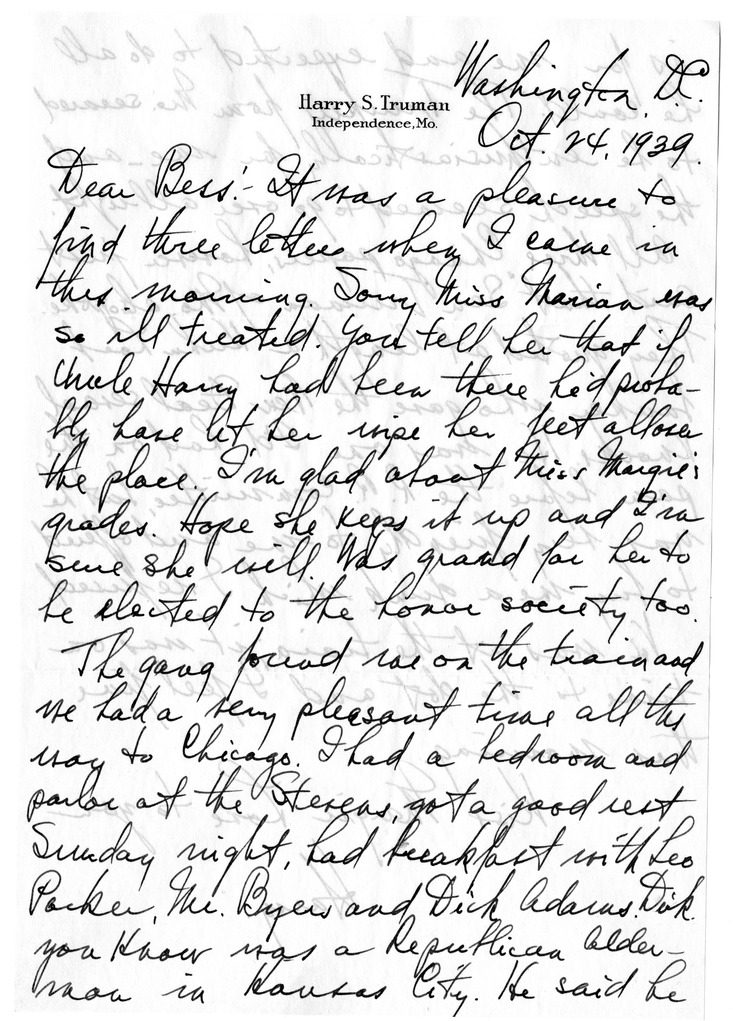 Letter from Harry S. Truman to Bess W. Truman