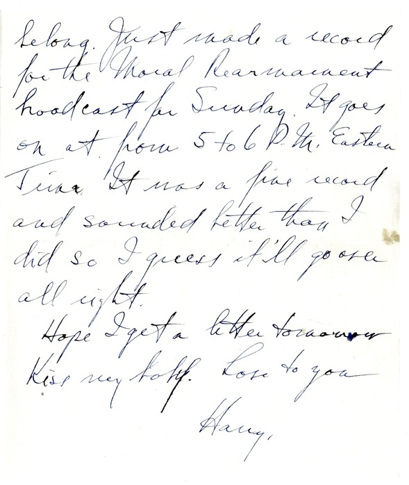 Letter from Harry S. Truman to Bess W. Truman