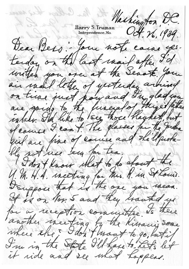 Letter from Harry S. Truman to Bess W. Truman