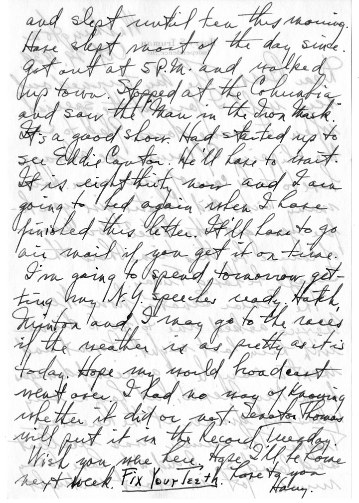 Letter from Harry S. Truman to Bess W. Truman