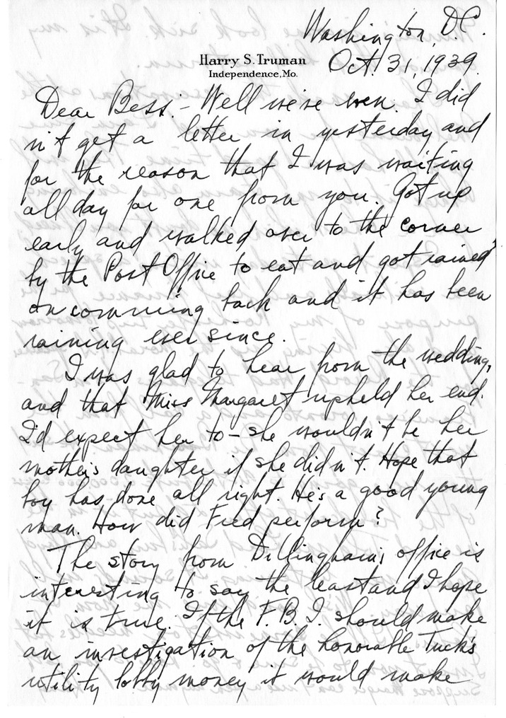 Letter from Harry S. Truman to Bess W. Truman