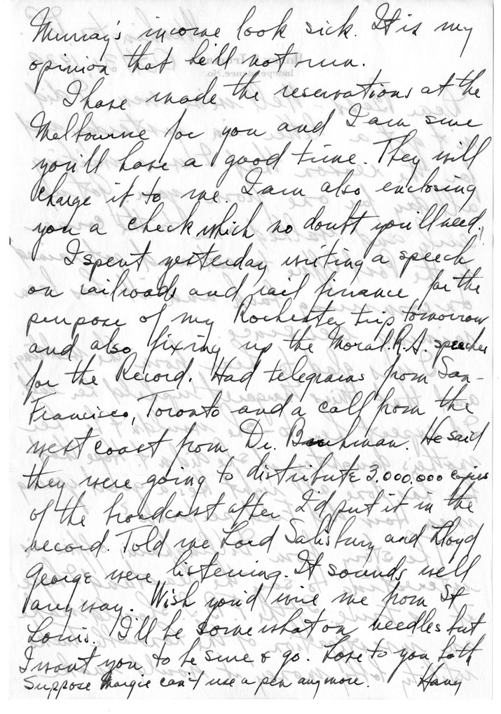Letter from Harry S. Truman to Bess W. Truman