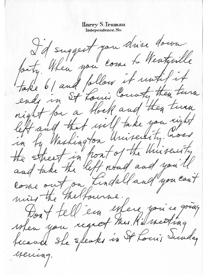 Letter from Harry S. Truman to Bess W. Truman